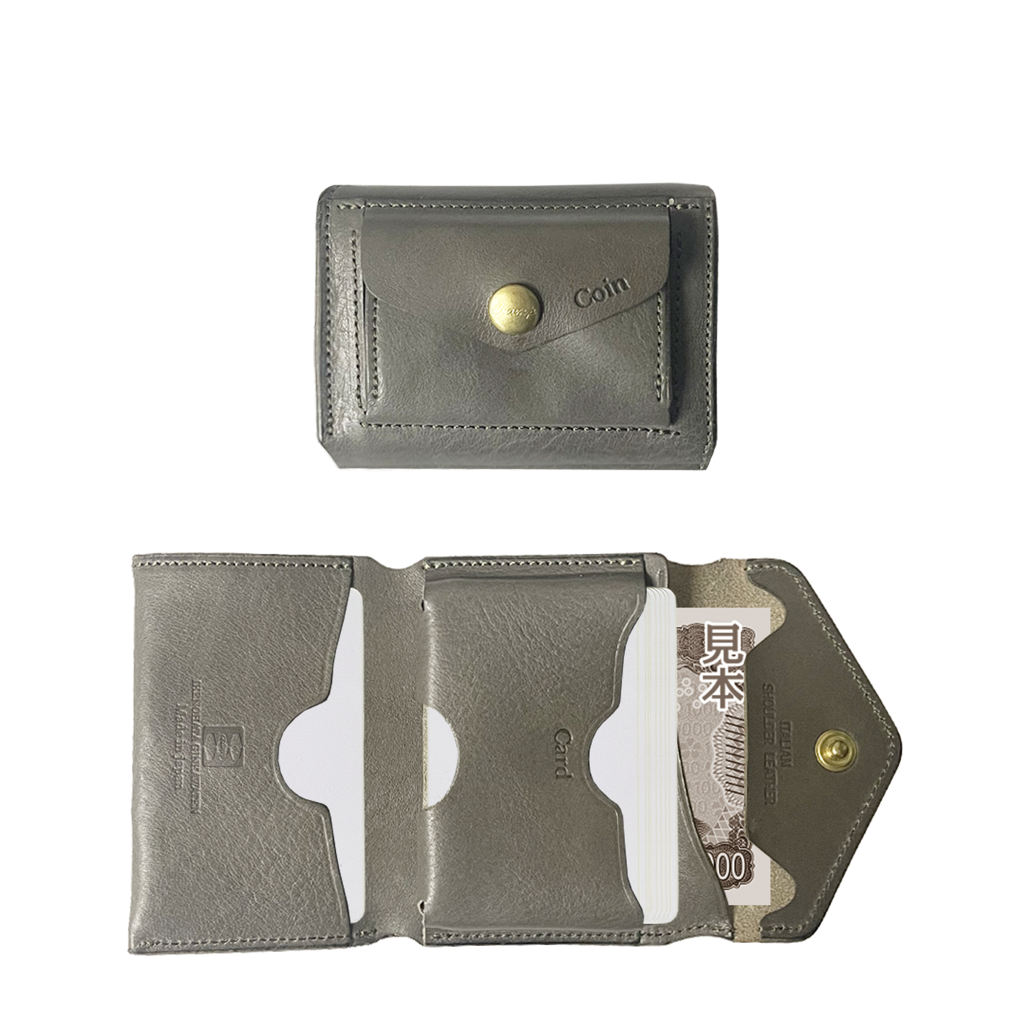 意大利收缩皮革紧凑型钱包