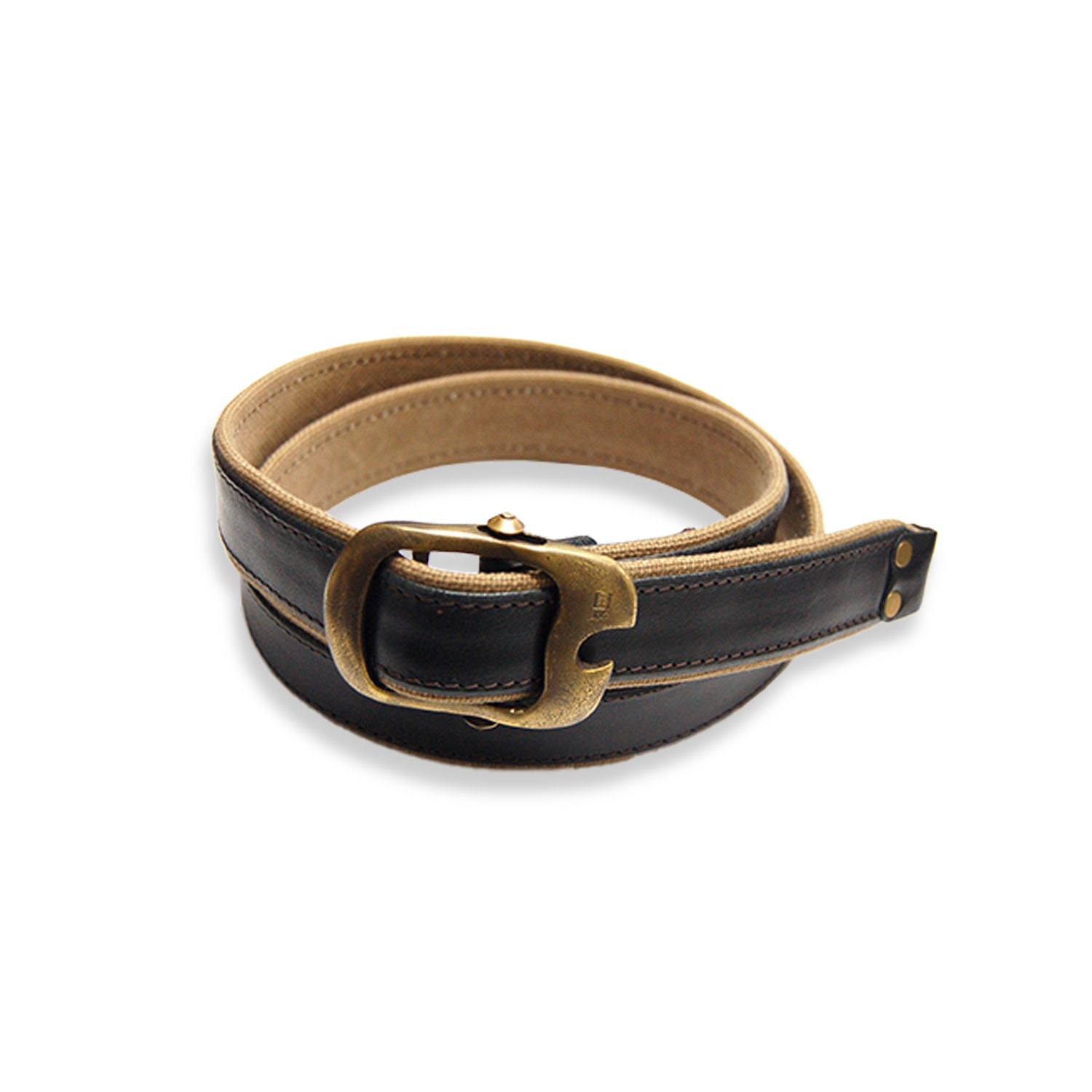 Cramp Italian Shrink Leather x Canvas Bottle Opener Buckle Belt