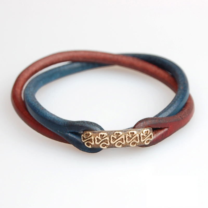 Lilac×Cramp Shamrock Tribal Leather Bracelet [Lc-321B]