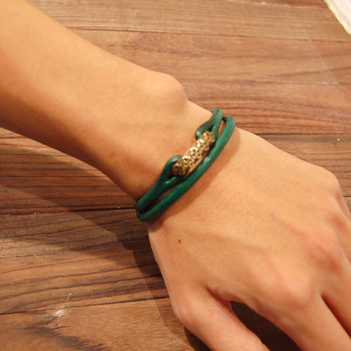 Lilac×Cramp Shamrock Tribal Leather Bracelet [Lc-321B]