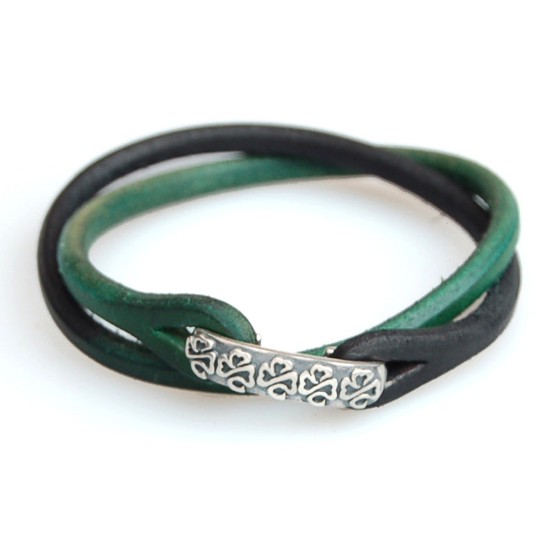 Lilac×Cramp Shamrock Tribal Leather Bracelet [Lc-321S]