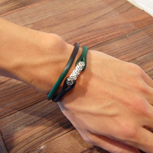 Lilac×Cramp Shamrock Tribal Leather Bracelet [Lc-321S]